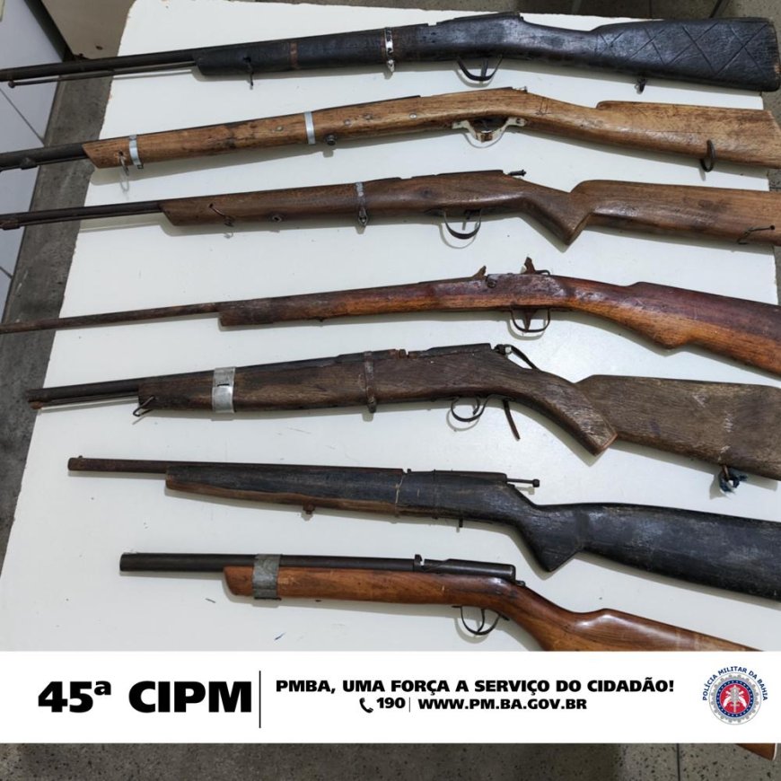 Ações da 45ª CIPM, resulta na apreensão de 07 armas de fogo, drogas e a prisão em flagrante por tráfico de drogas no município de Curaçá